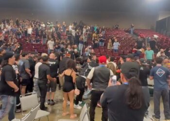 Moment mass brawl of over 100 MMA fans breaks out in California convention center