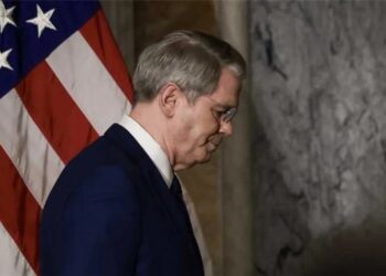 Flustered Bessent schooled over dramatic D-Day comparison before ducking out of event