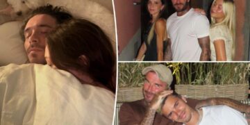 Brooklyn Beckham shares intimate bed snaps with Nicola Peltz as dad David plays happy family amid feud