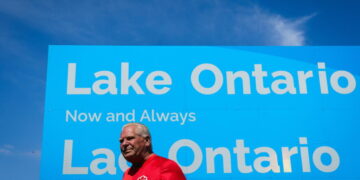 Ontario premier answers Trump’s ‘Lake America’ with giant ‘Lake Ontario’ sign