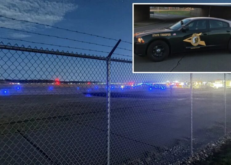 Airport chaos erupts after driver suddenly smashes through fence, hits plane and tractor: police