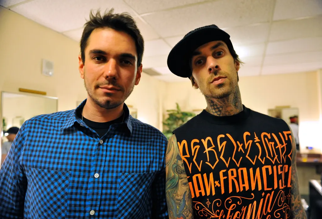 DJ AM and Travis Barker at the launch of