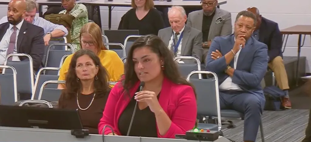 Former Metro Nashville teachers Samira Hardcastle and Diana Wills at a meeting.
