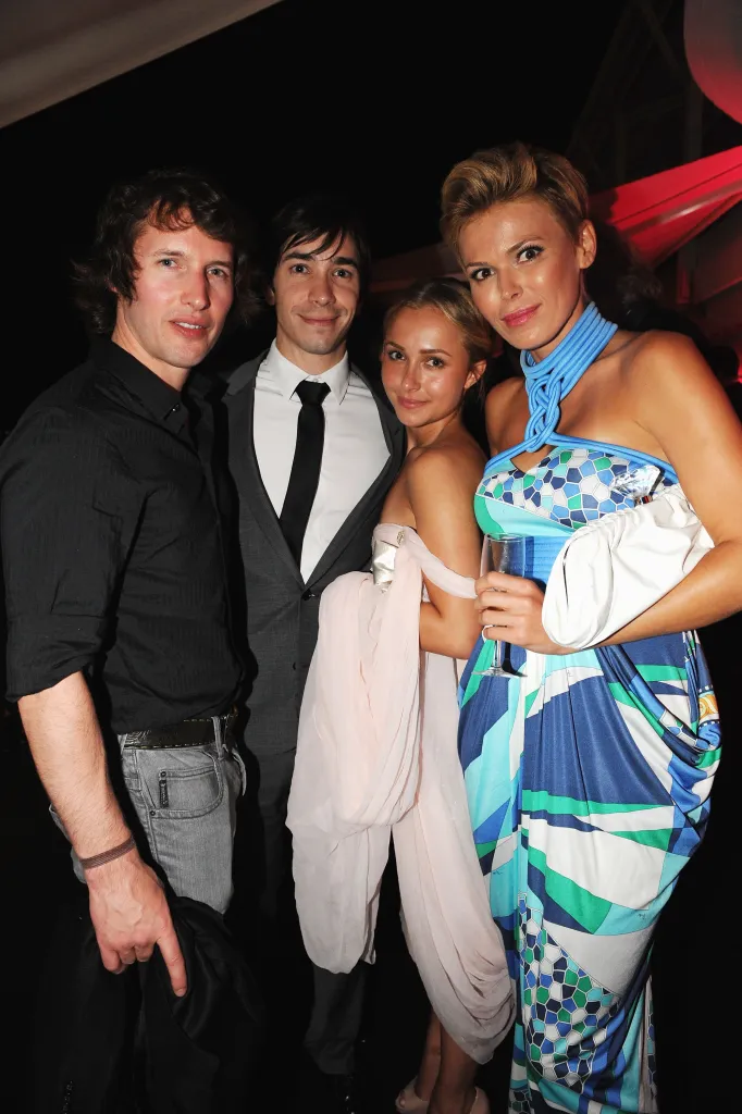 James Blunt, Justin Long, Hayden Panettiere, and Diana Jenkins posing together at the amfAR Cinema Against AIDS 2009 after party.