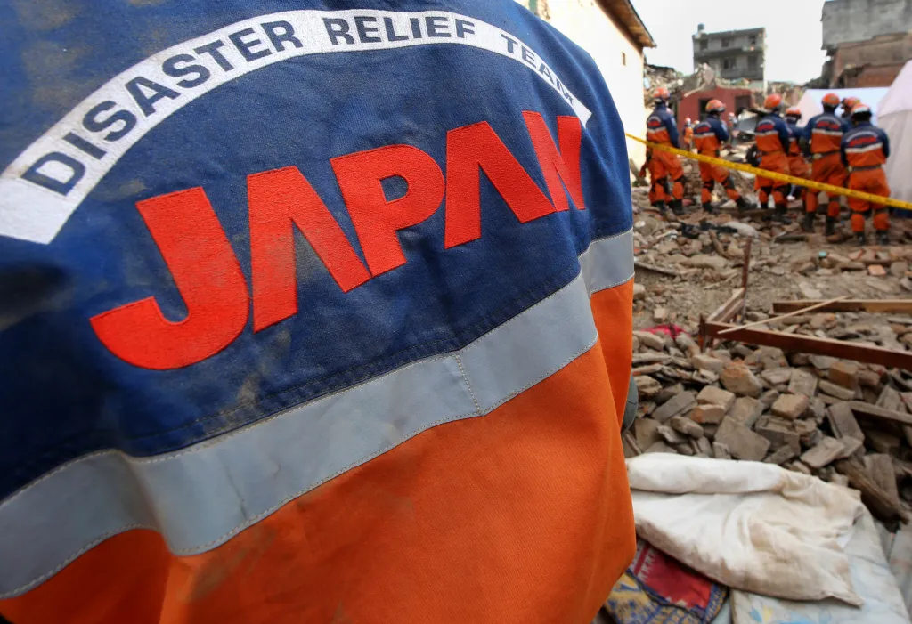The back of a Japanese Disaster Relief team member's jacket with 