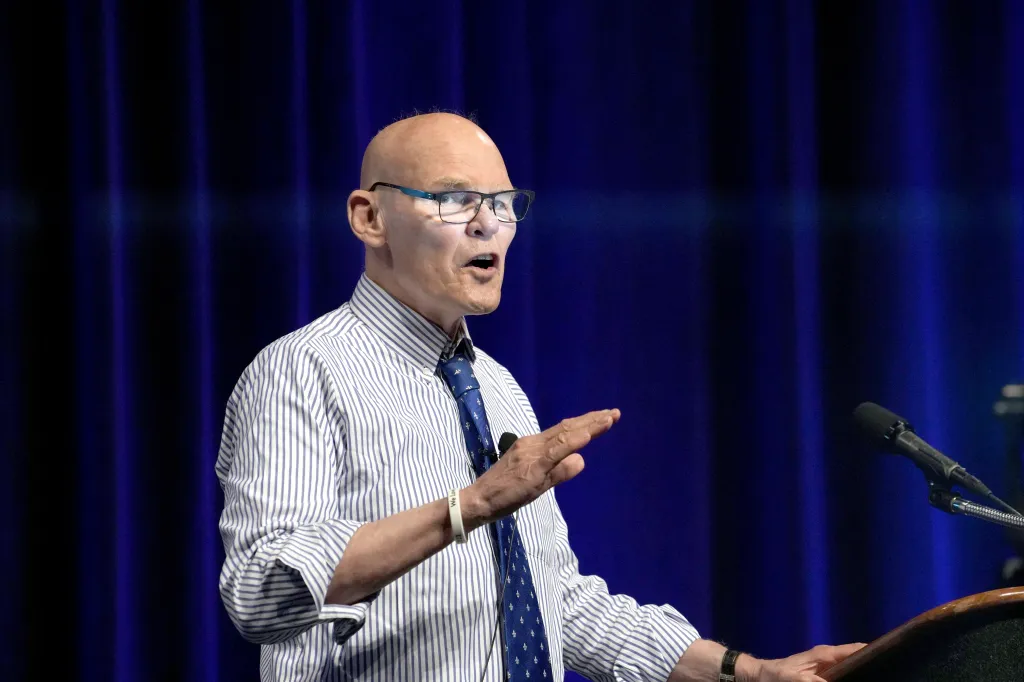 Democratic strategist James Carville speaks during Big Dem Weekend in Indianapolis, Indiana, on June 17, 2022.
