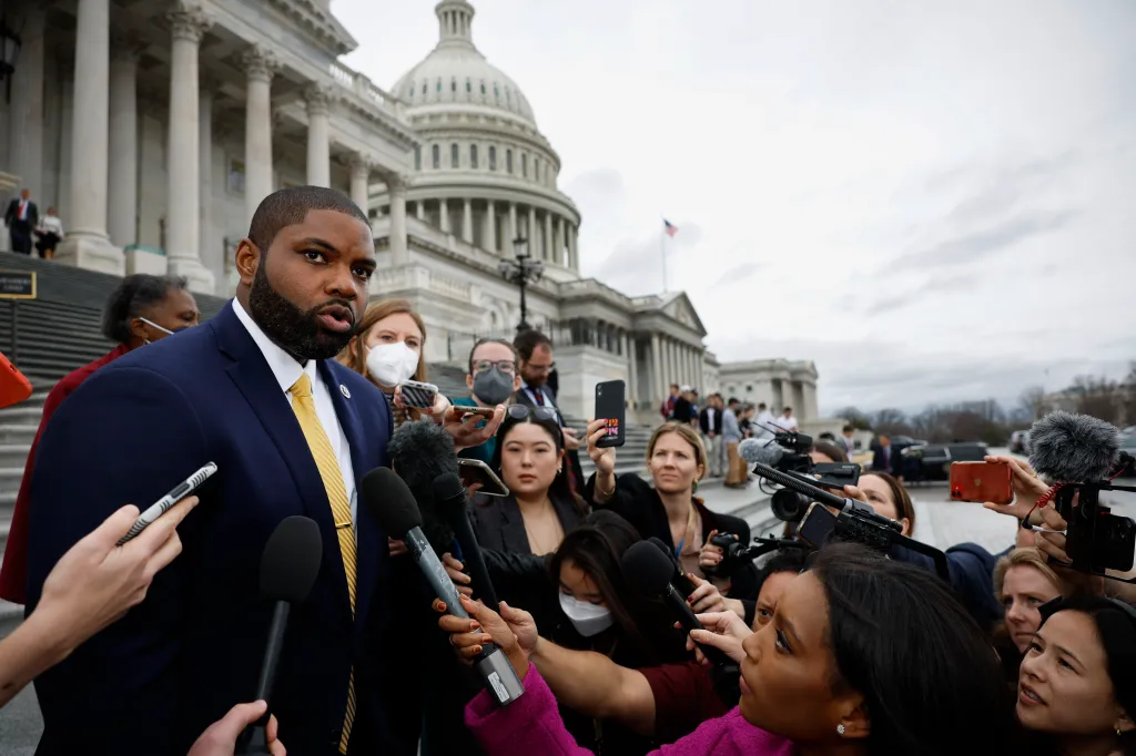 Rep.-elect Byron Donalds speaks to the media outside the U.S. Capitol Building.