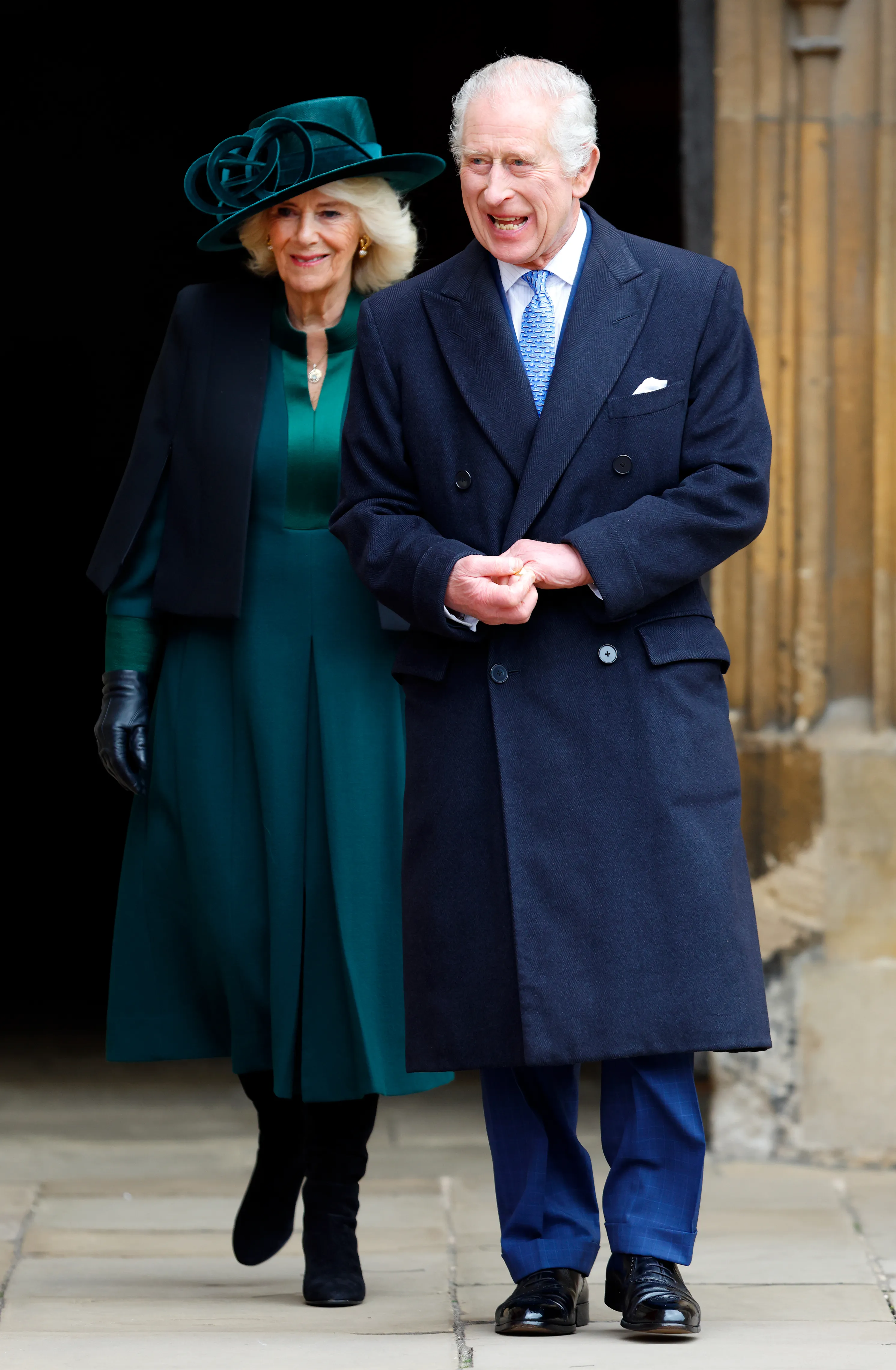 Queen Camilla and King Charles III attend the Easter Sunday Mattins Service at St George's Chapel.