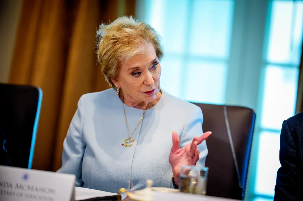 Education Secretary Linda McMahon speaking at a Cabinet meeting.