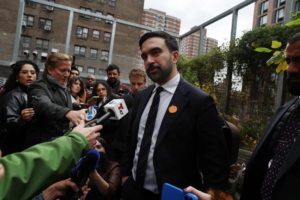 New York City Mayoral Candidate Zohran Mamdani speaking to reporters.