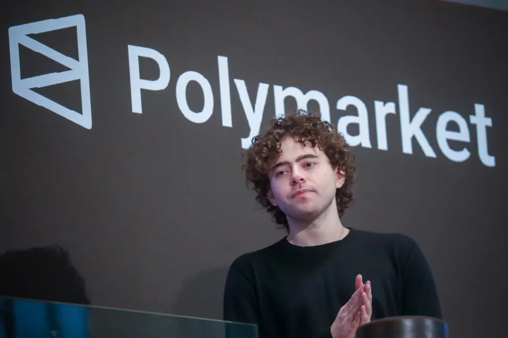 Shayne Coplan, CEO of Polymarket, on the New York Stock Exchange floor.