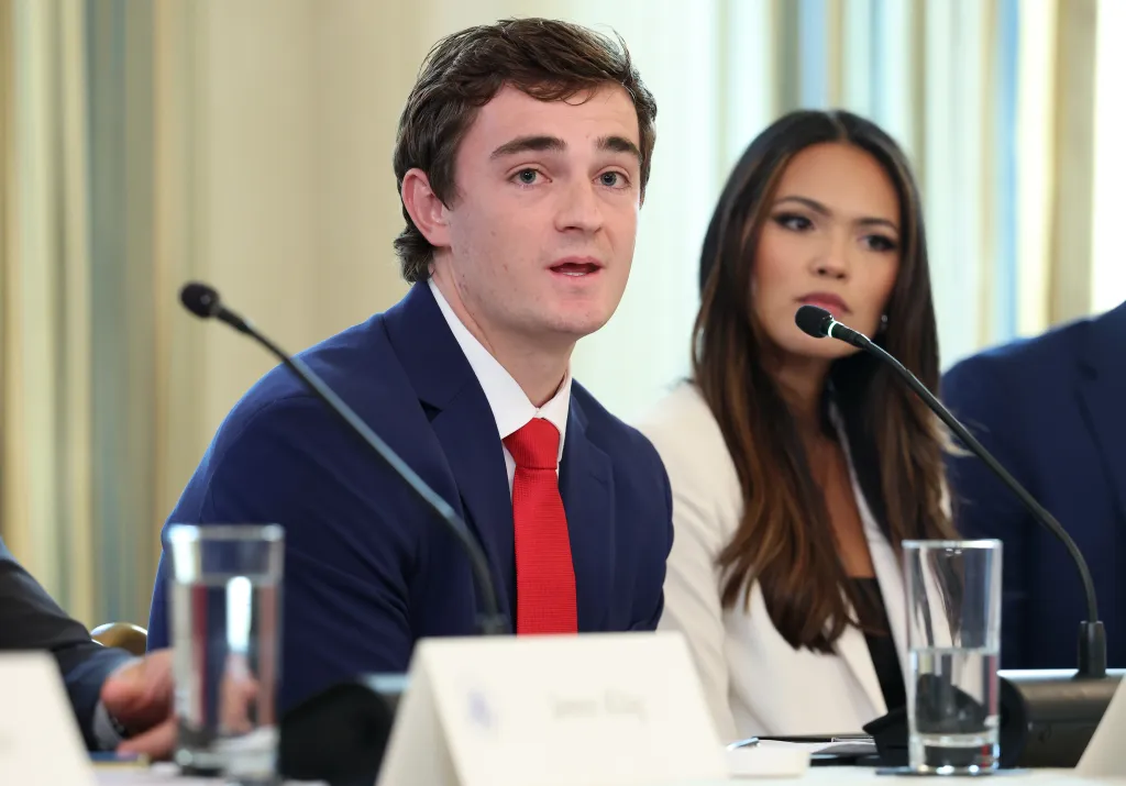 Independent journalist Nick Shirley speaking at a roundtable discussion at the White House.