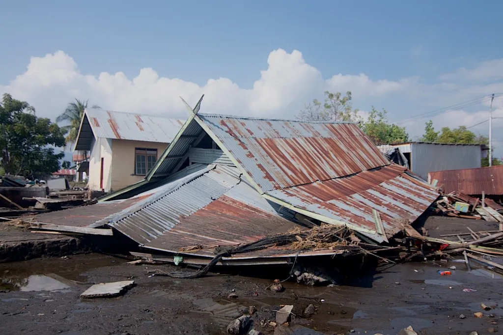 A home left destroyed after the 7.7 magnitude earthquake off the coast of Indonesia.