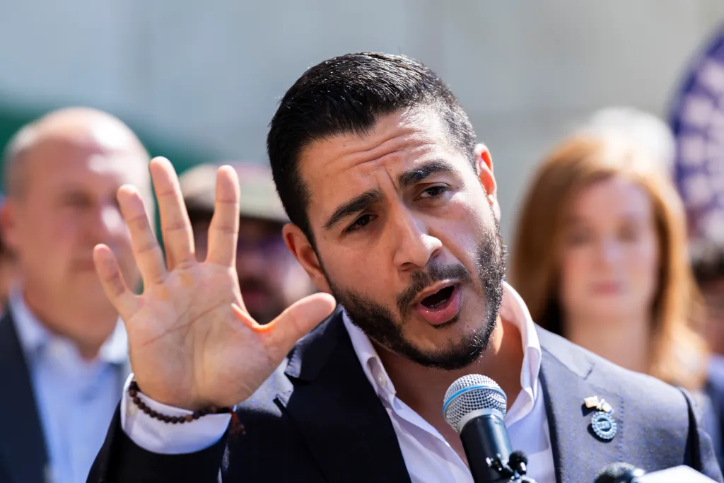 Michigan Democratic Senate primary winner Abdul El-Sayed speaking during a press conference.
