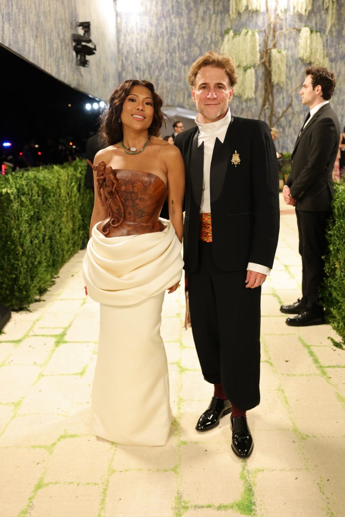 Jen Rubio and Stewart Butterfield pose in their Met Gala outfits.