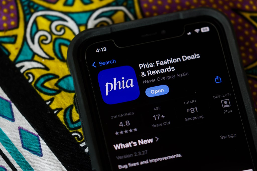 A smartphone displaying the Phia app's listing in the Apple App Store.