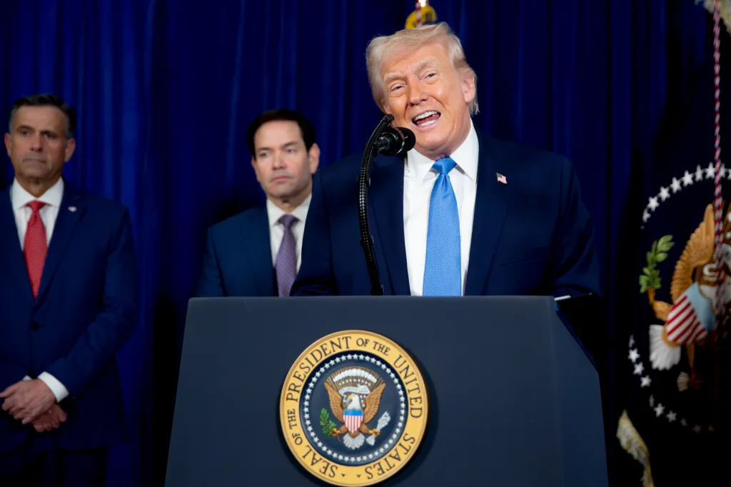 US President Donald Trump speaks during a news conference about the capture of Venezuela President Nicolas Maduro in Palm Beach, Florida, on January 3, 2026.