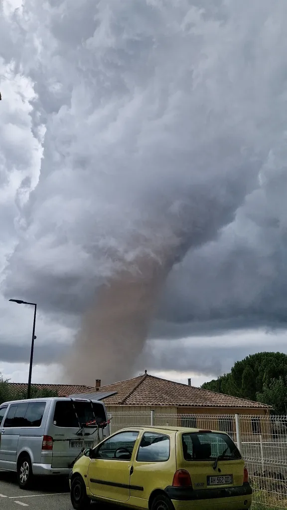 A large tornado moves through Verzeille, France.