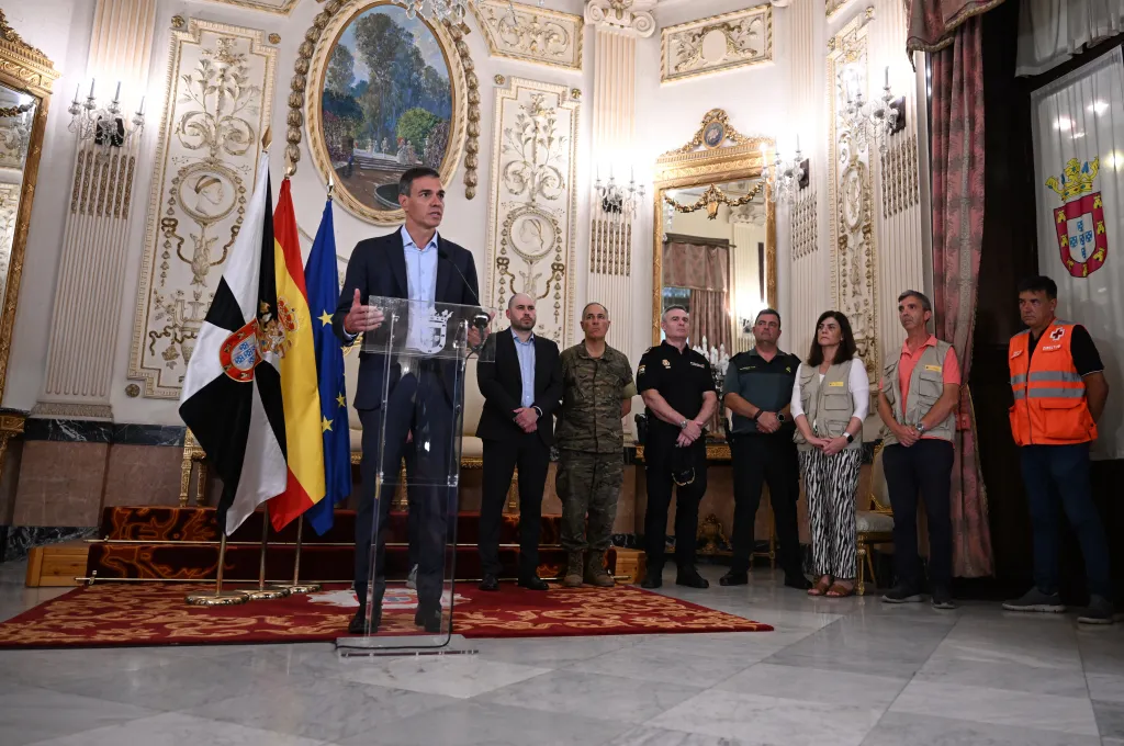 Spanish Prime Minister Pedro Sanchez speaks in Ceuta, Spain, after the immigrant invasion in the exclave on July 31, 2026.