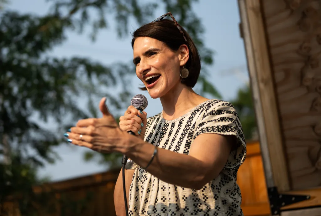 Democratic Senate Candidate Peggy Flanagan speaking at a volunteer appreciation event.