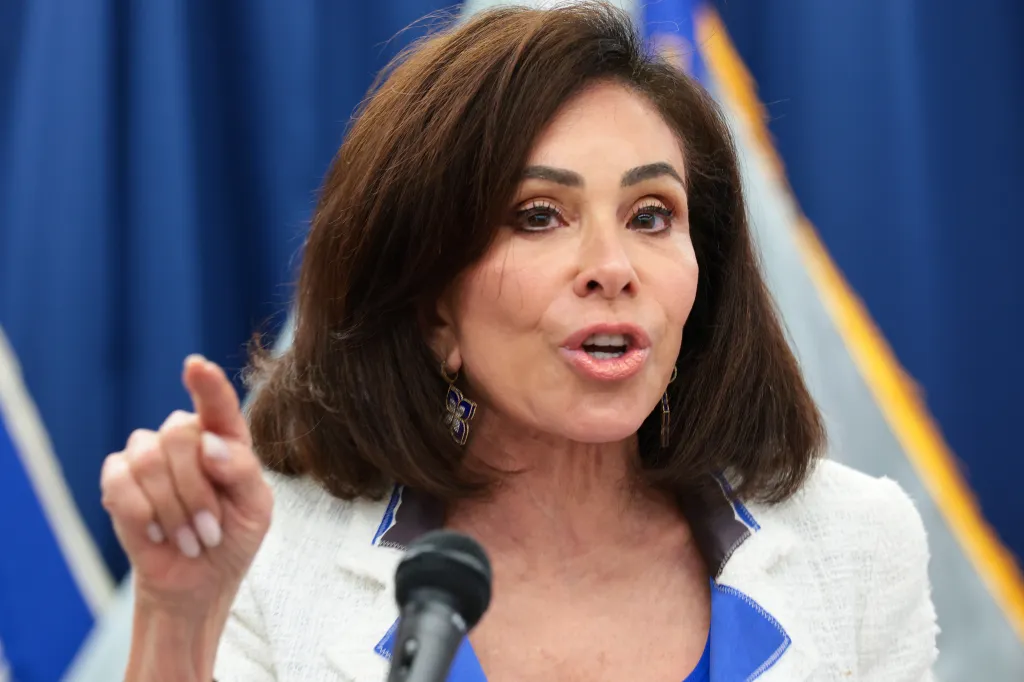 U.S. Attorney for the District of Columbia Jeanine Pirro speaking at a press conference.