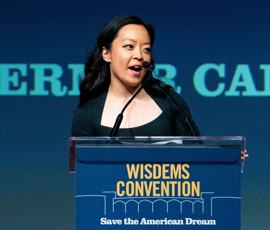 Democratic gubernatorial candidate and state Rep. Francesca Hong speaks at the 2026 Wisconsin Democratic Convention.