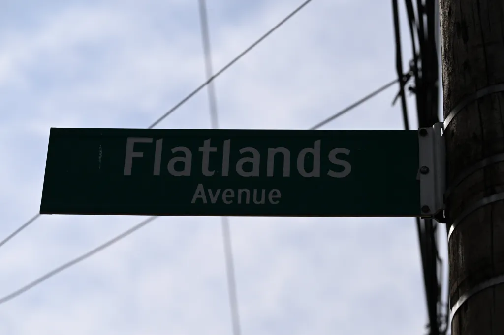A street sign for Flatlands Avenue in Brooklyn, New York.