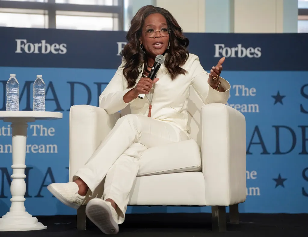 Oprah Winfrey speaks onstage during the Forbes Self-Made 250 Celebration at the Museum of the American Revolution on June 17, 2026, in Philadelphia.