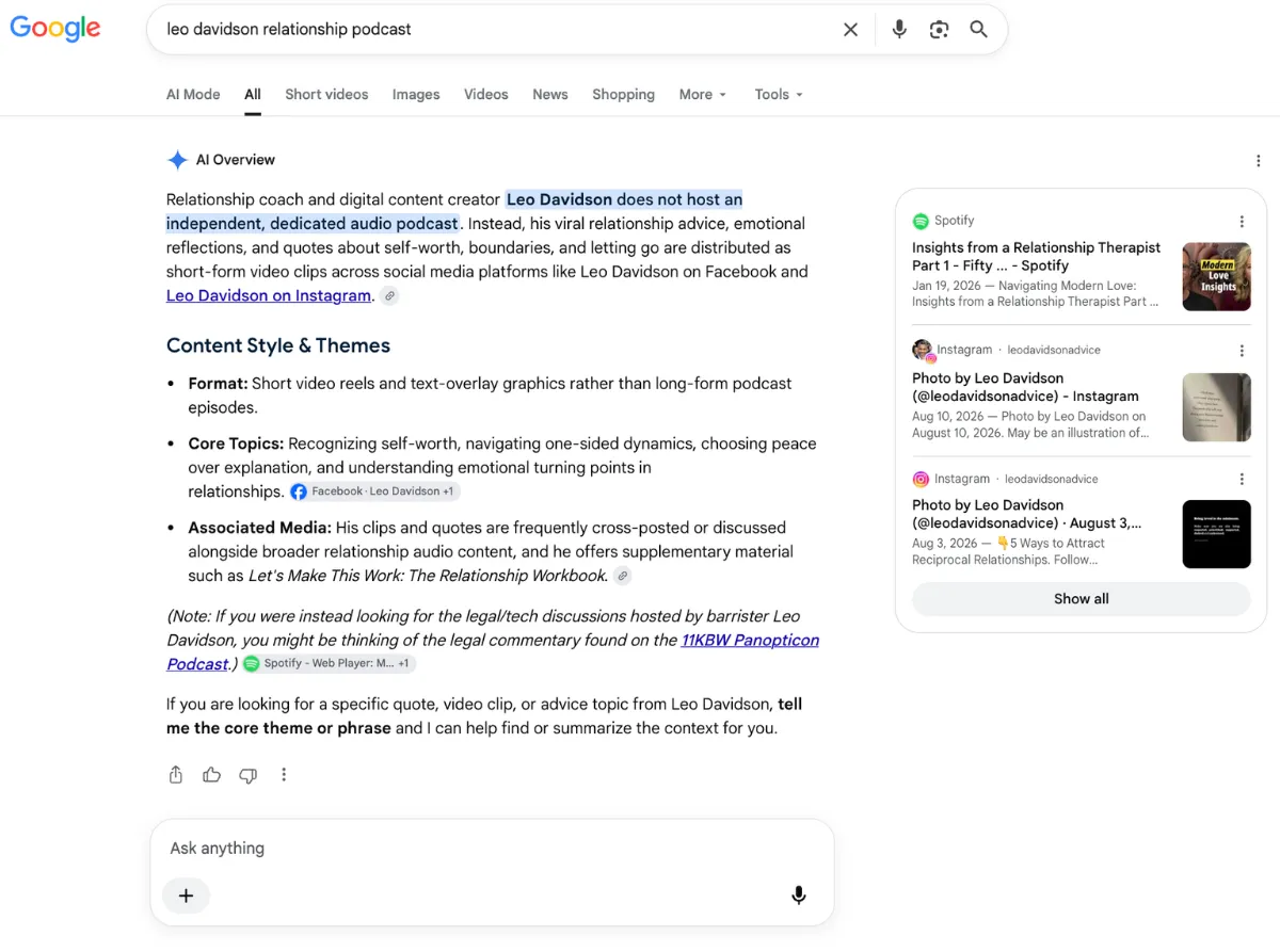 A Google AI Overview for the search 