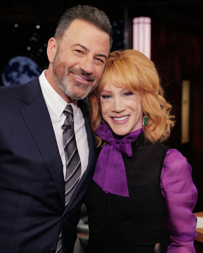 Jimmy Kimmel and Kathy Griffin smiling at the camera.
