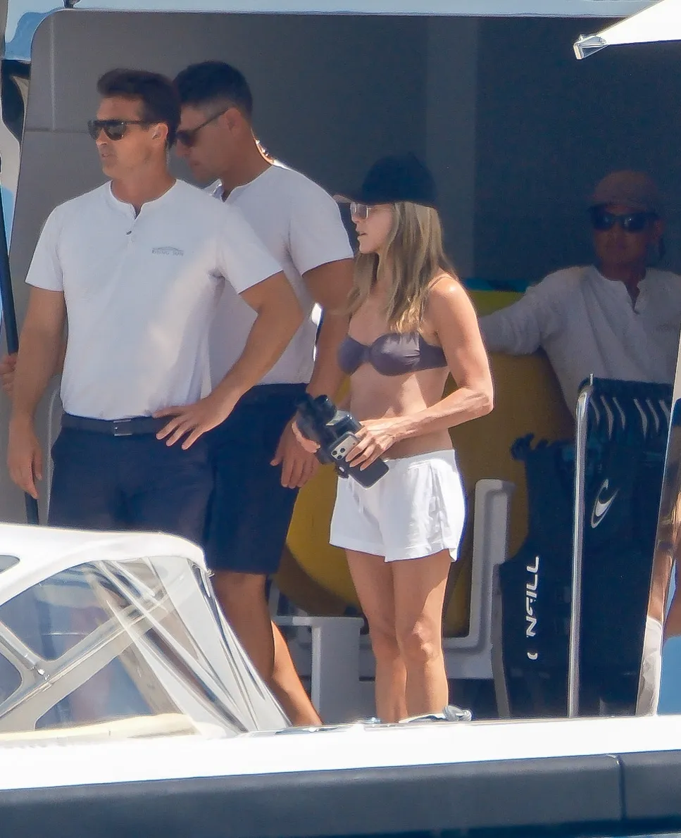 Jennifer Aniston on a yacht in Spain.