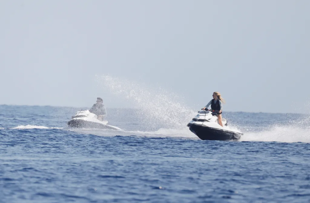 Sydney Sweeney and Scooter Braun jet skiing in Mallorca.