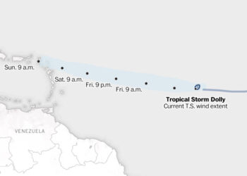 Tropical Storm Dolly tracker: Map and projected storm path