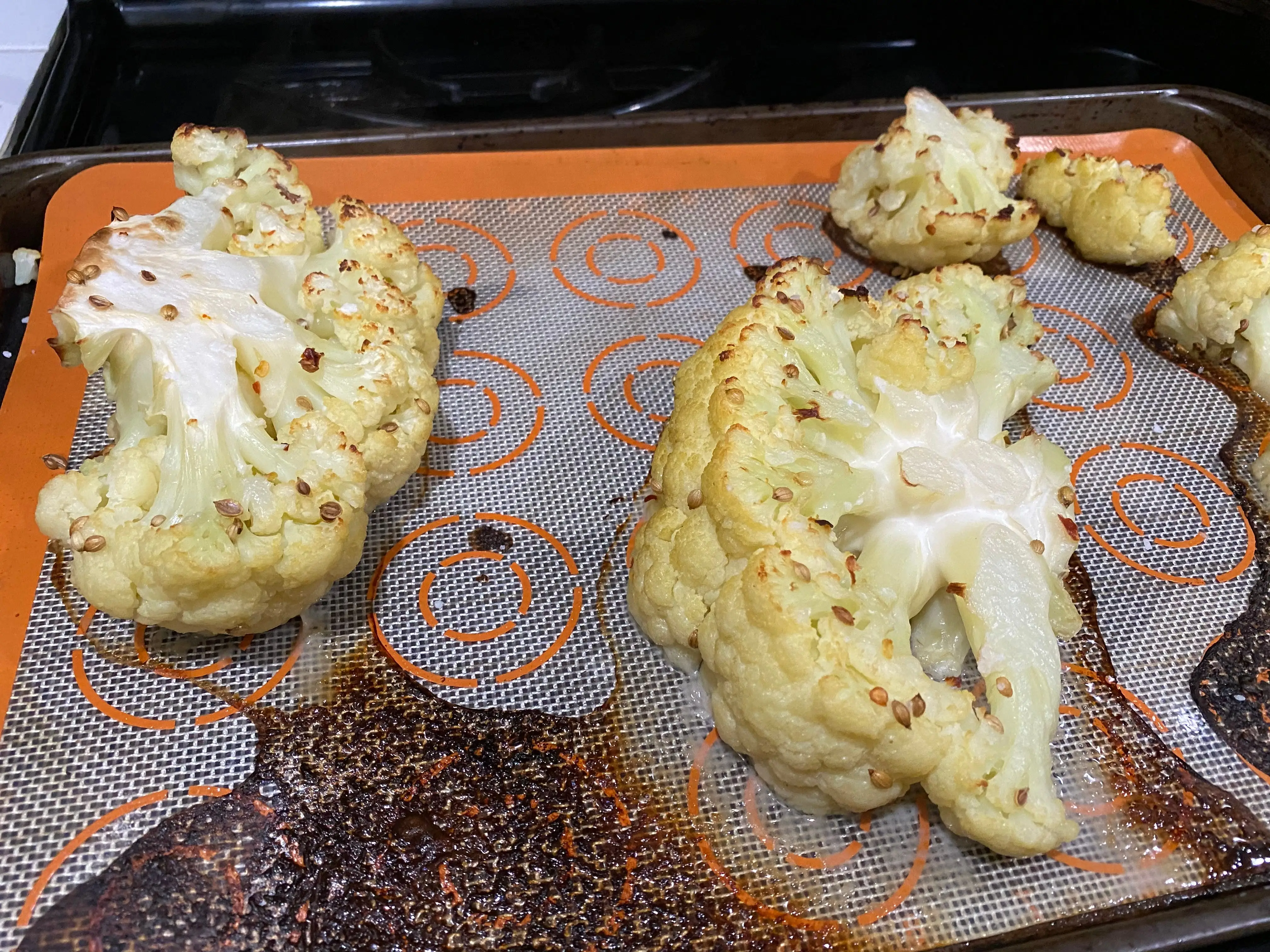 Roasted cauliflower on pan