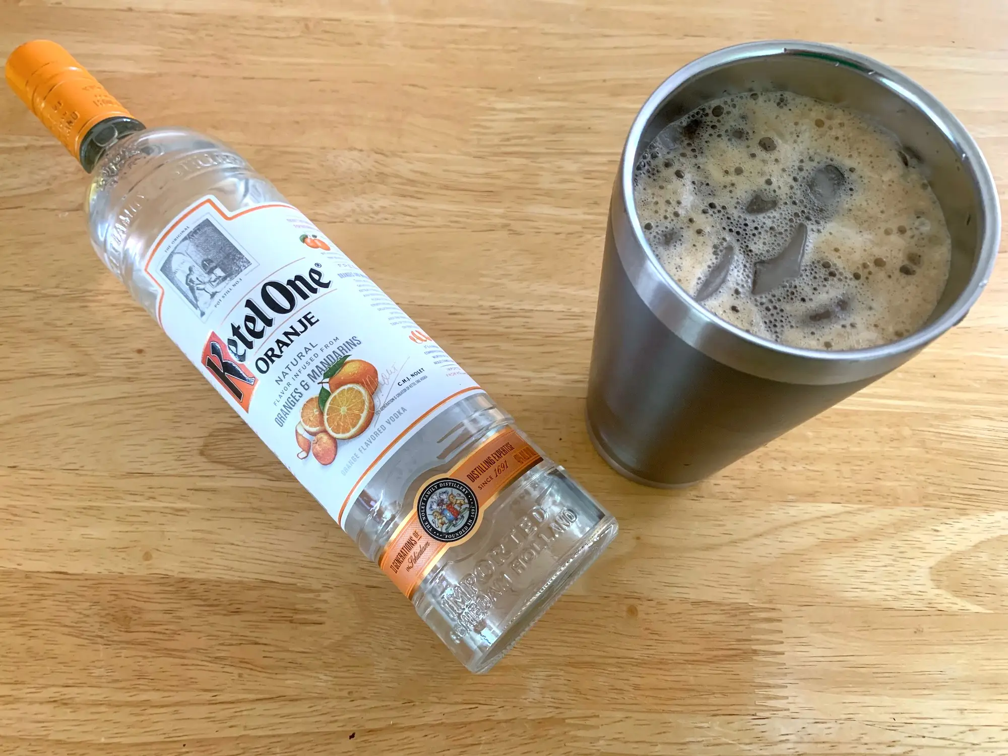 The shaker with vodka for Ina Garten's espresso martini