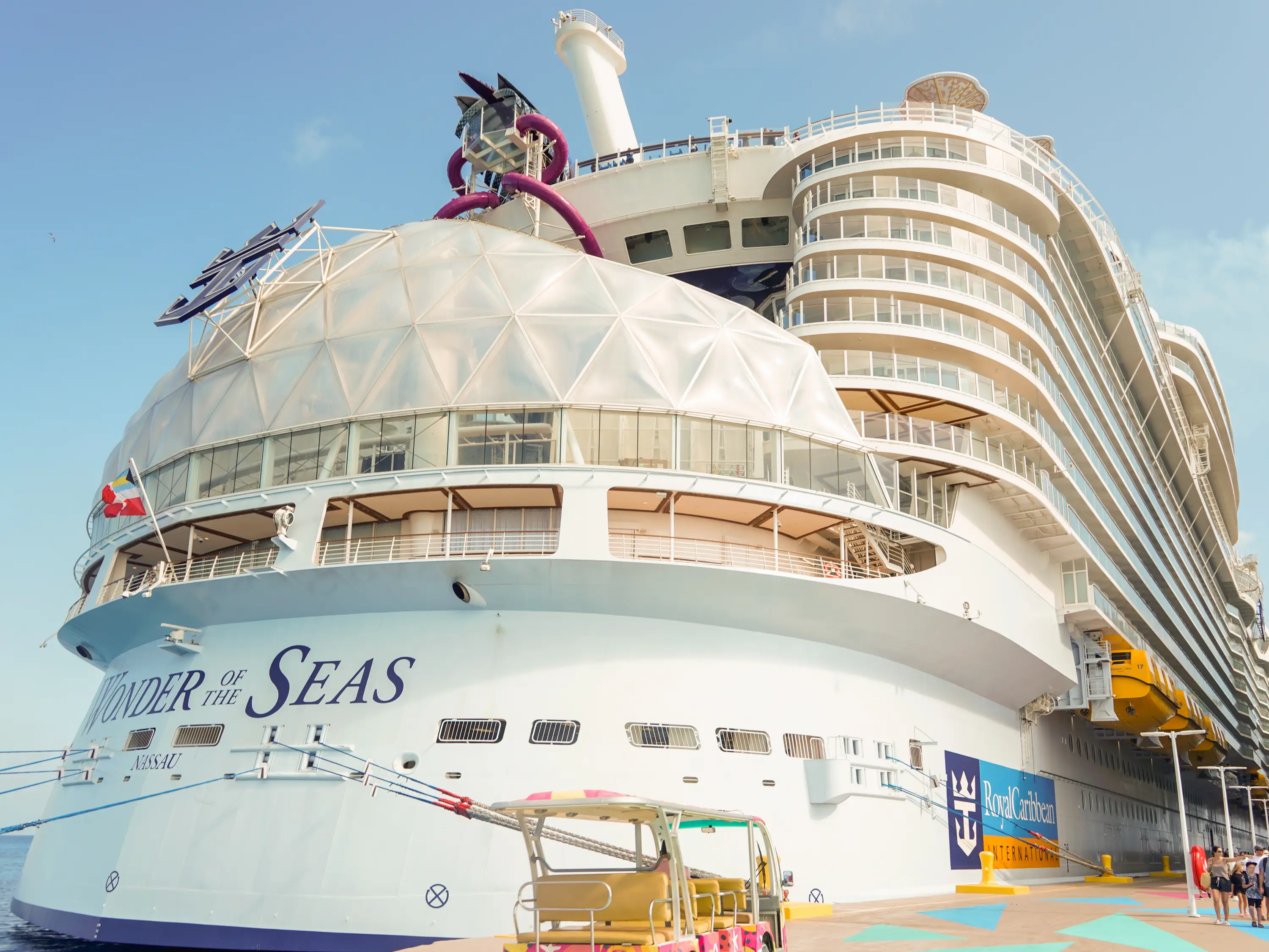 The back of Wonder of the seas cruise ship docked