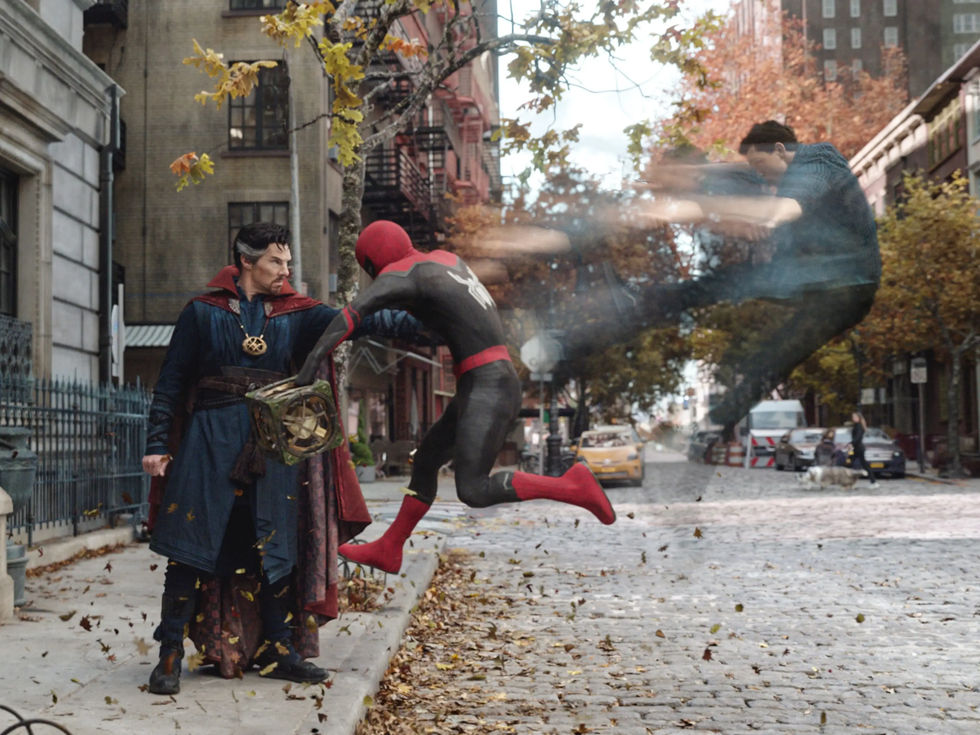 Benedict Cumberbatch as Doctor Strange and Tom Holland as Peter Parker/Spider-Man in 
