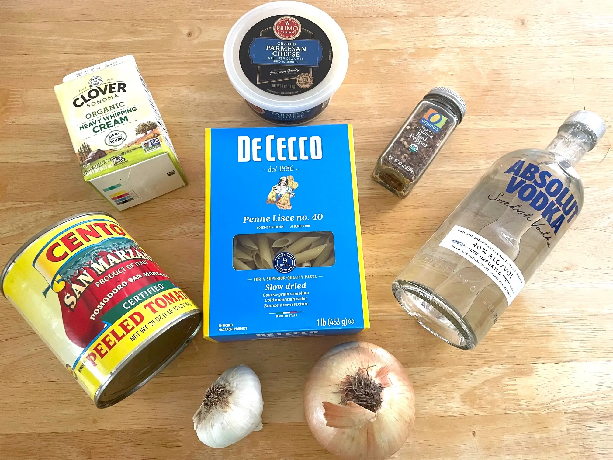 Ingredients for Ina Garten's Penne Alla Vodka
