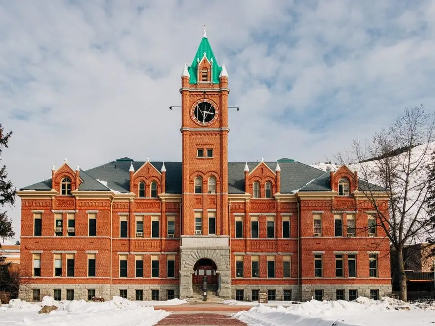 The red brick Campanella building in winter.