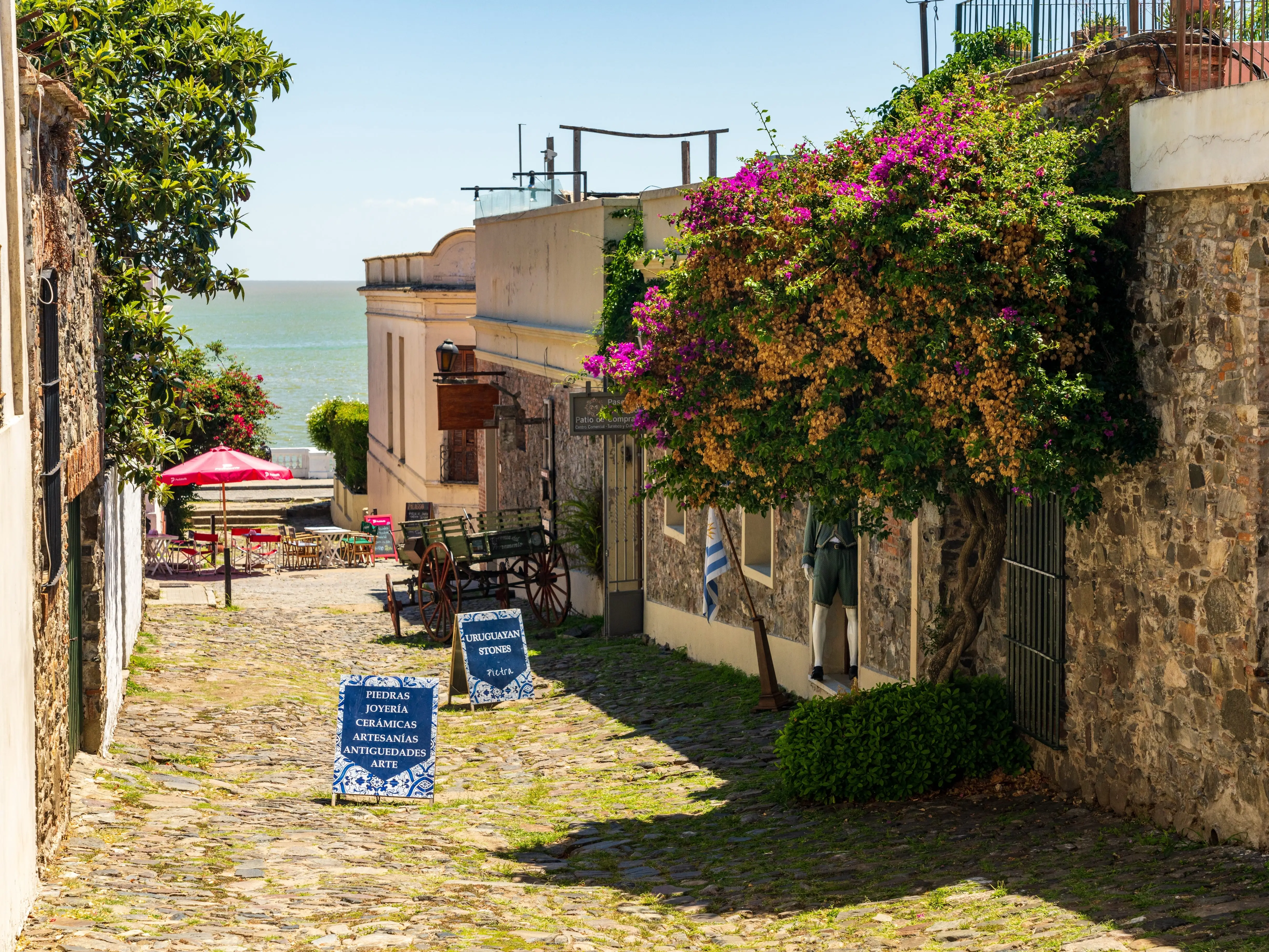 A cobblestone street in Colonia del Sacramento, Uruguay.