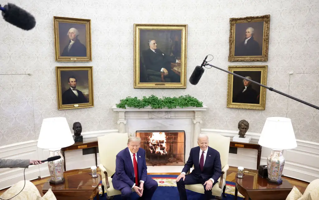 Donald Trump and Joe Biden in the Oval Office.