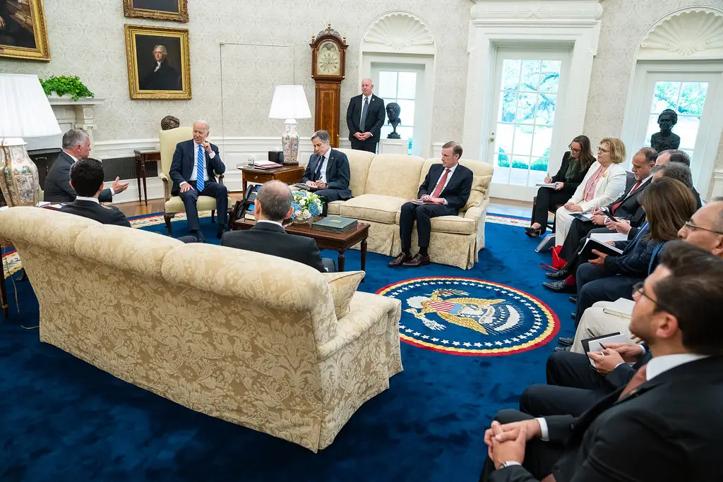 Joe Biden's blue Oval Office rug.