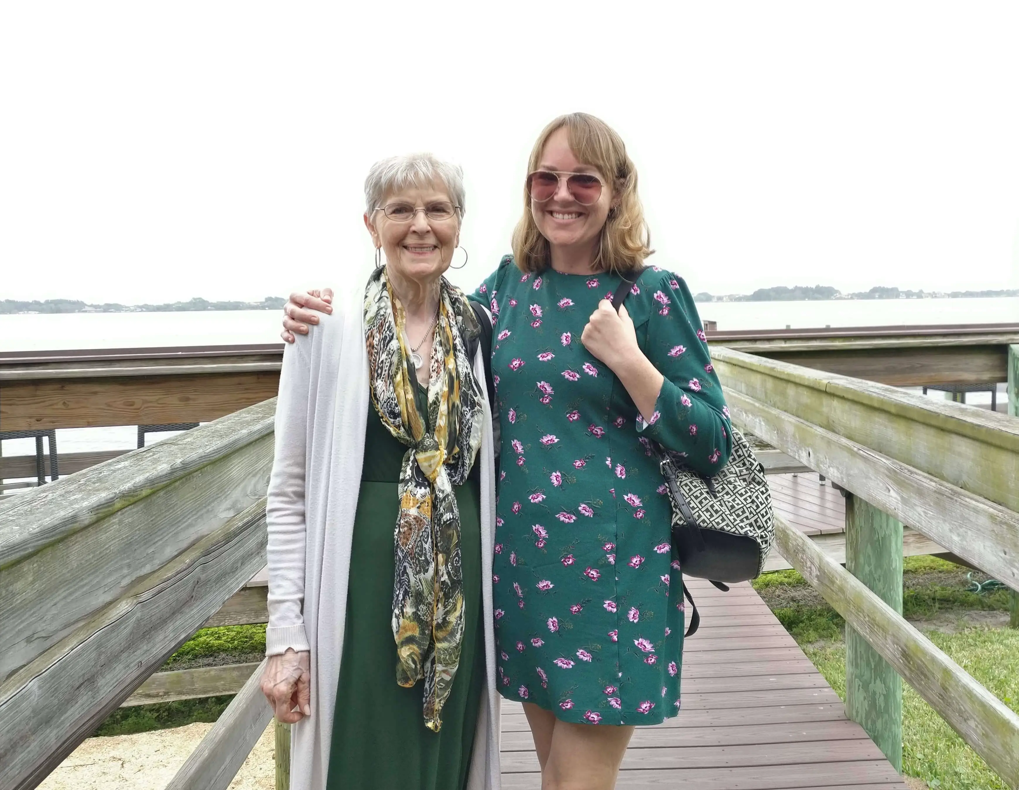 Ashley Archambault and her grandmother on a dock