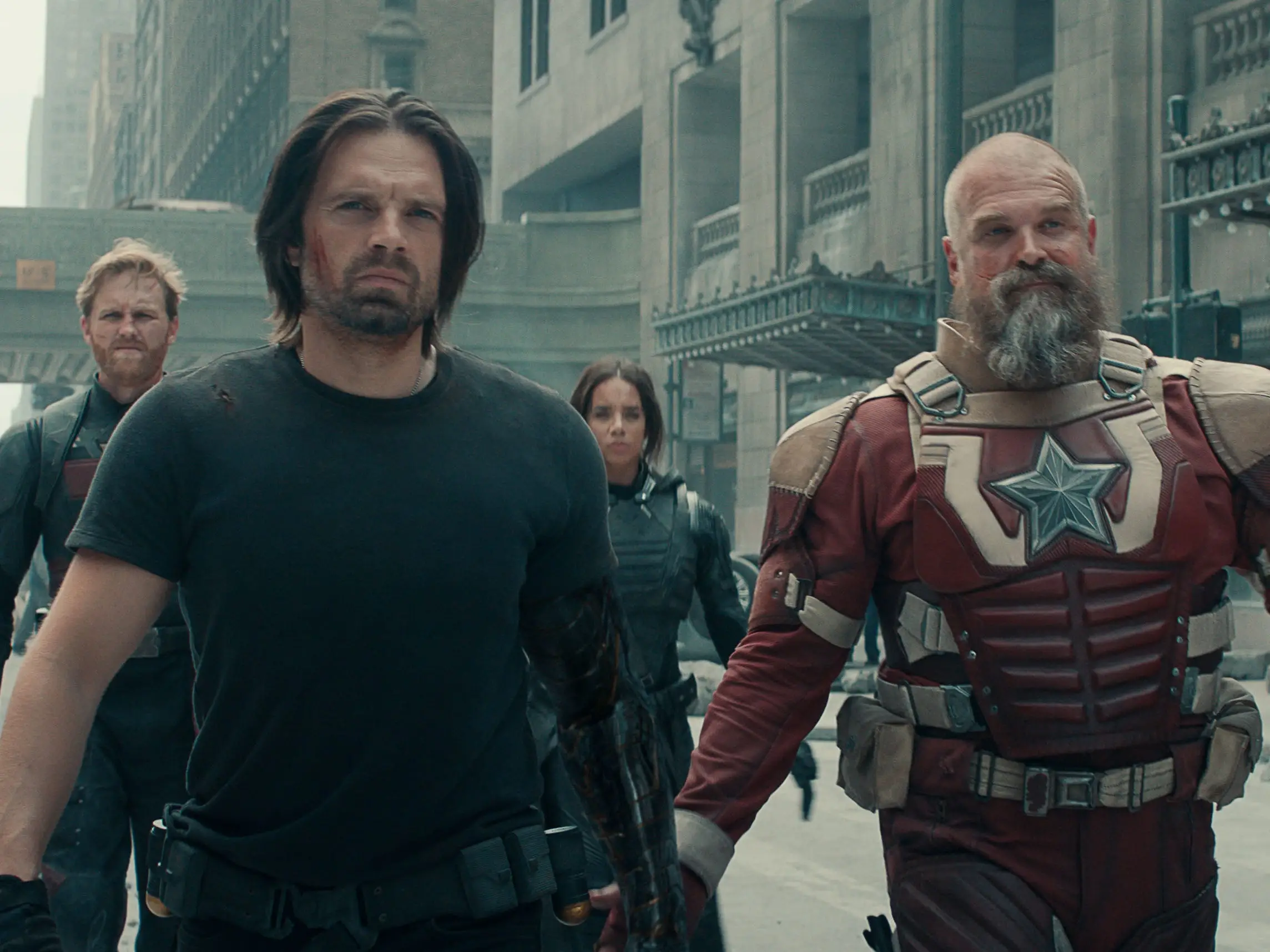 Wyatt Russell, Sebastian Stan, Hannah John-Kamen, and David Harbour in 