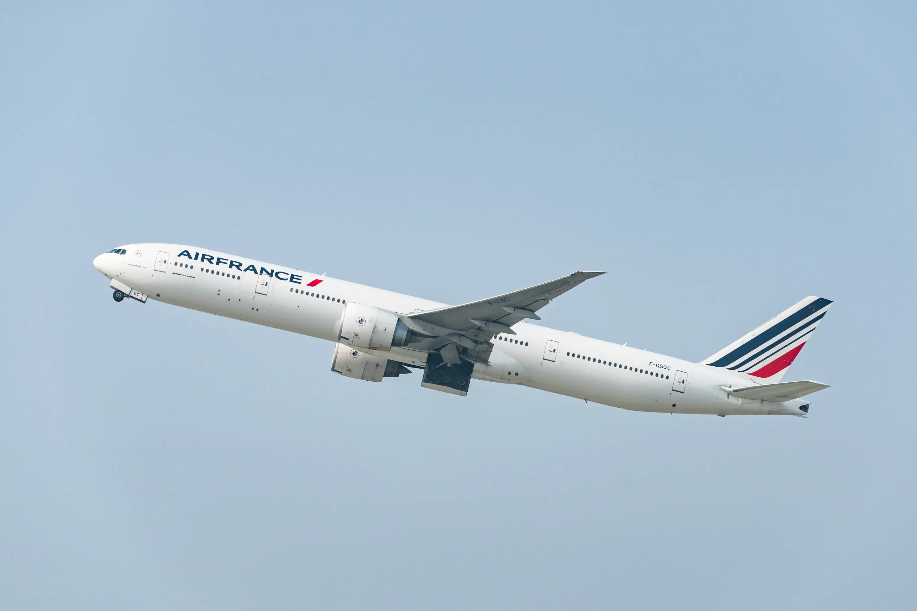 Air France airlines Boeing 777 takes off at Los Angeles international Airport on September 15, 2020 in Los Angeles, California.