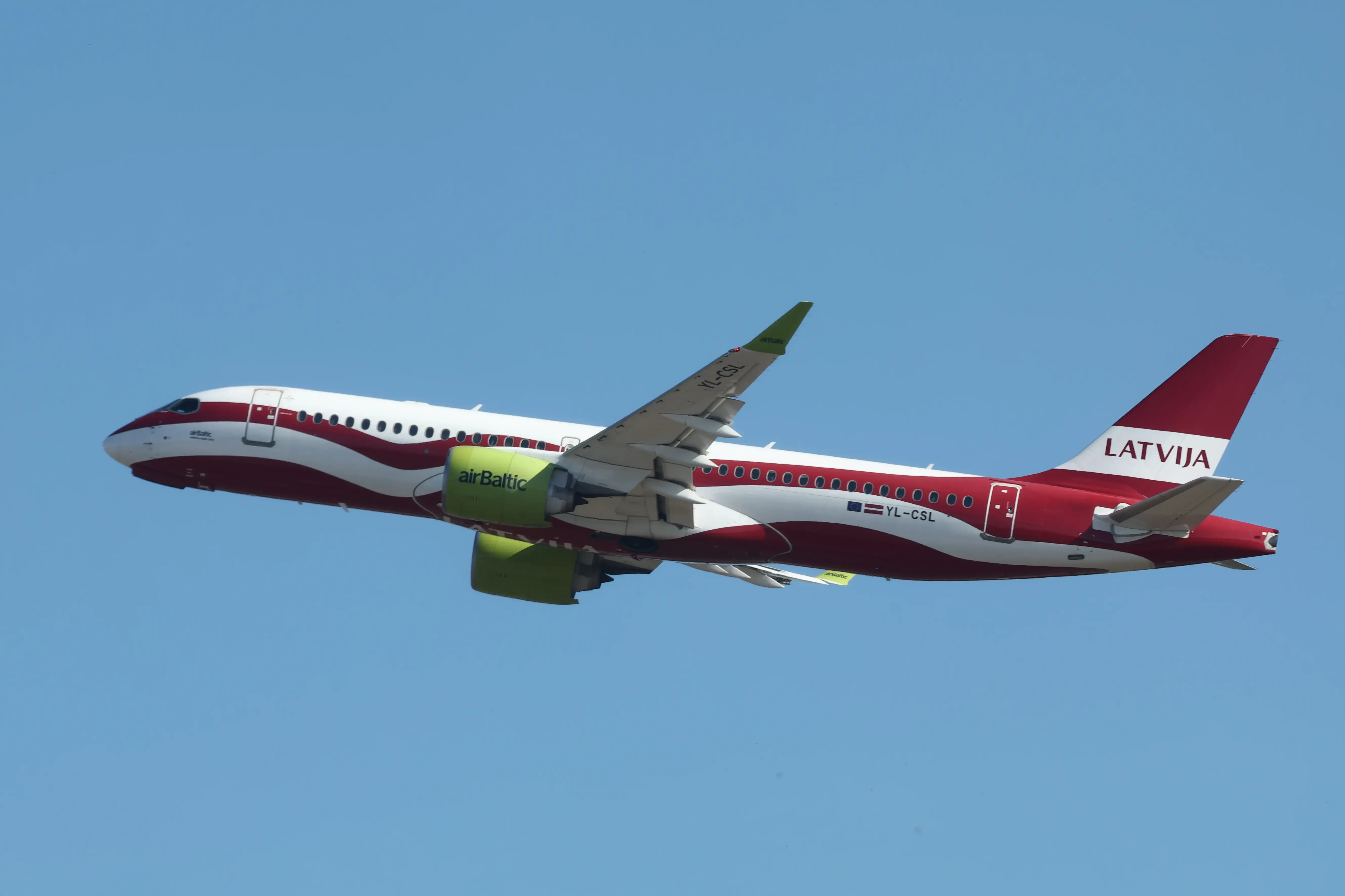 An Air Baltic jet in Latvian Livery