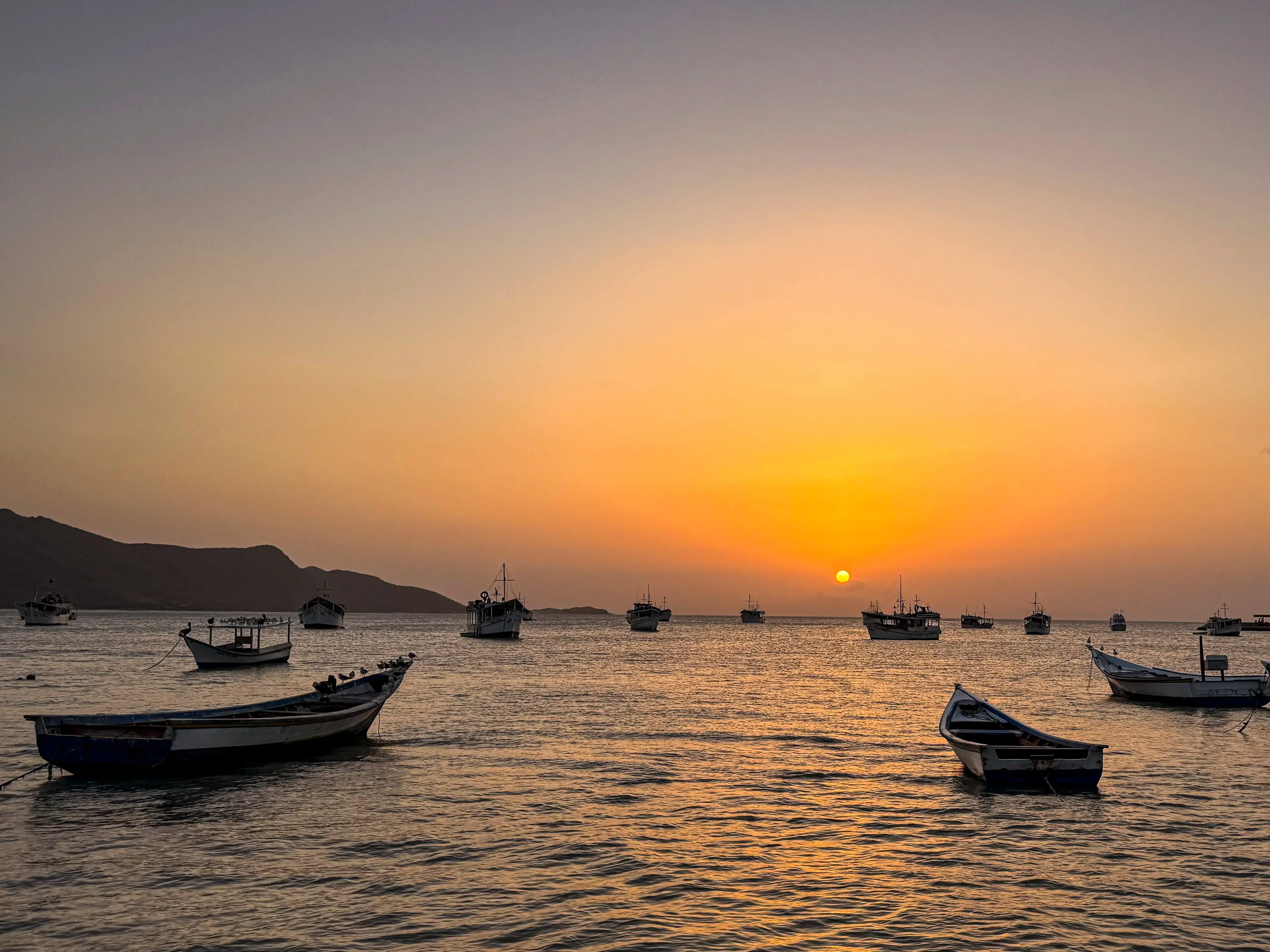 Boats in the waters of Nueva Esparta, Venezuela.