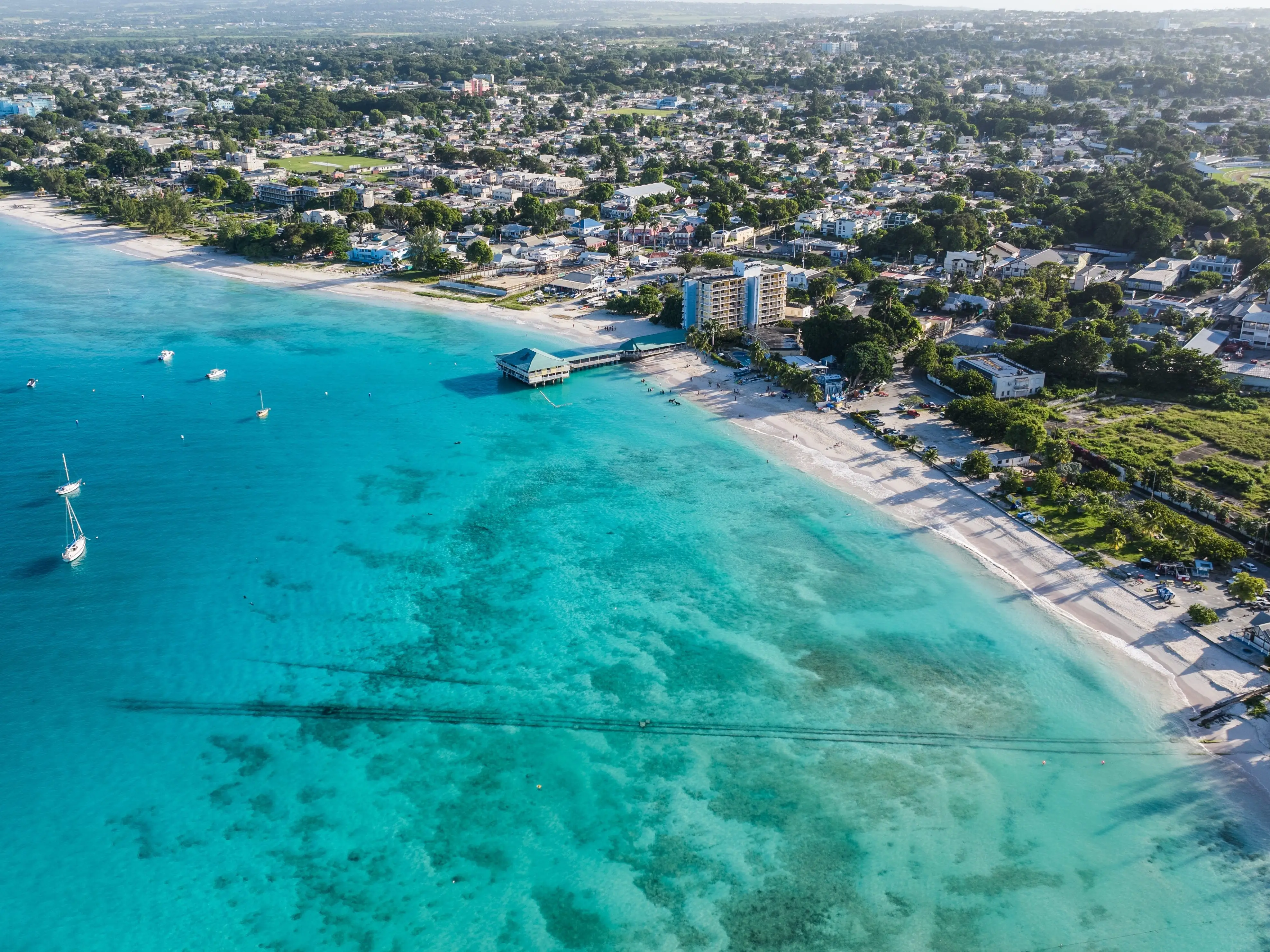 Aerial landscape view of Bay Area of Carlisle Bay at Bridgetown, Capital of Barbados around 