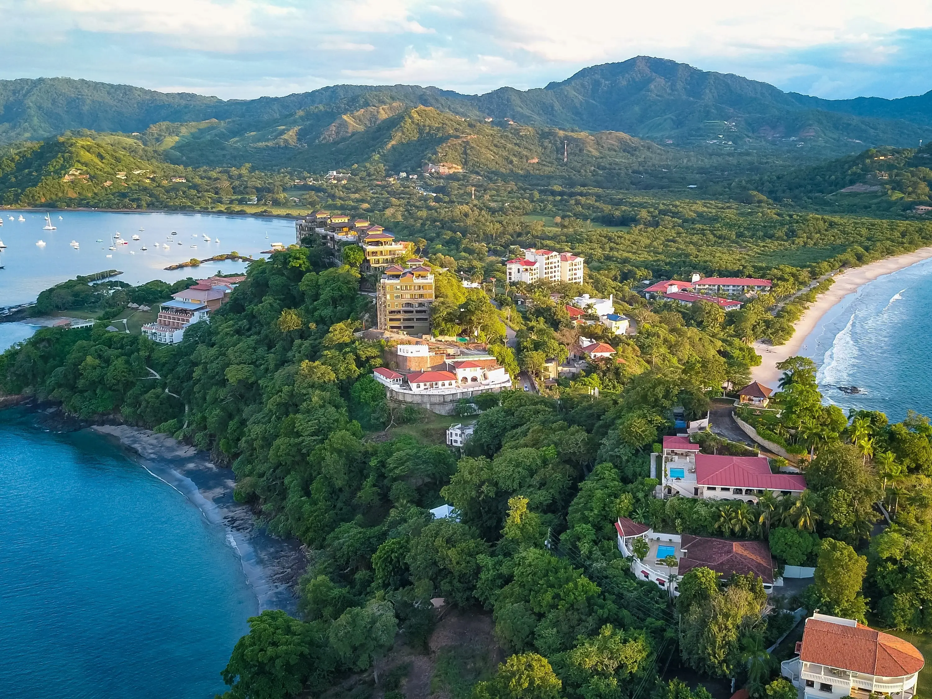 Aerial Drone shot of Playa Flamingo, Guanacaste, Costa Rica.