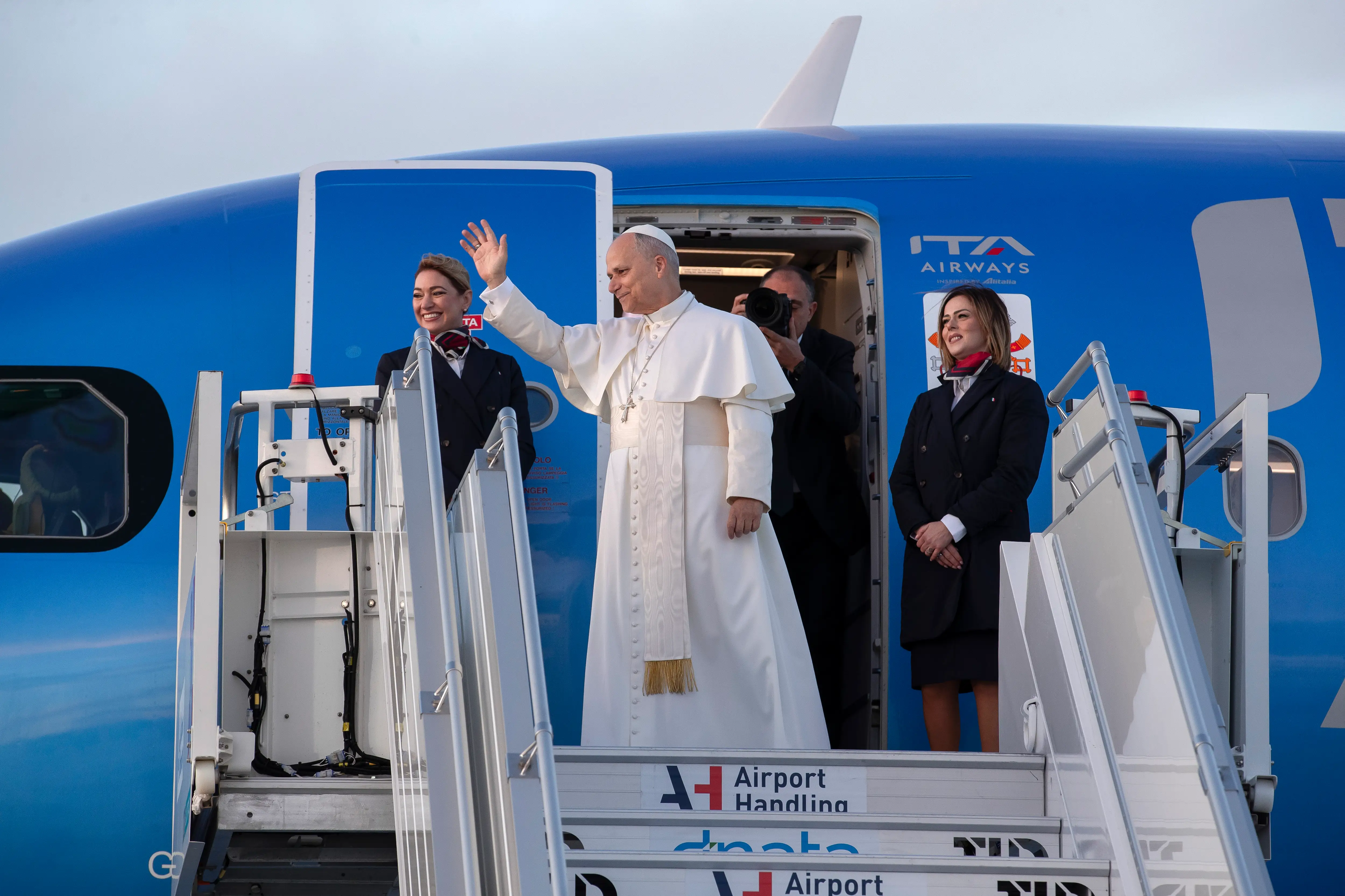 Pope Leo XIV departs from Rome's Fiumicino Airport to begin his first apostolic journey to Türkiye and Lebanon.